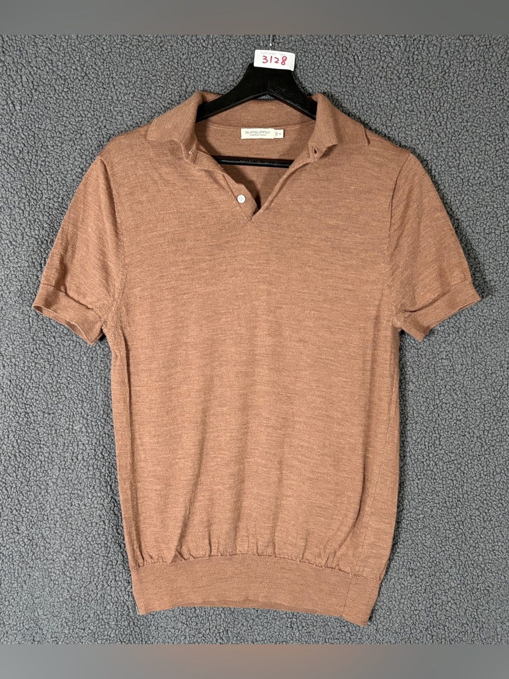 Suitsupply Merino Wool Knit Sweater Polo Shirt - Men's Size M - Tan